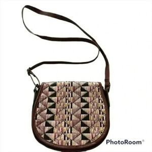 MOSSIMO Straw Black Canvas Faux Leather Small Crossbody Bag Black Pink C…